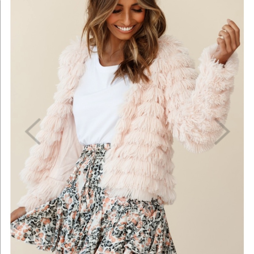 Light Pink faux fur tiered jacket